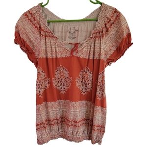 Sonoma Women's Medium Rust Red Floral Hippie Boho Loose Top